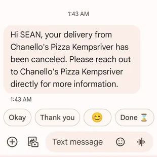 Order cancelled after over 2 hours and 20 minutes... While my wife was on the way to pick up the pizza.