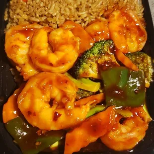Shrimp with Garlic sauce and shrimp fried rice.