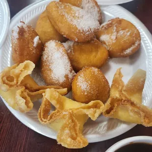 Fried biscuits and crab Rangoon appetizers