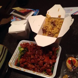 Orange chicken and pork fried rice