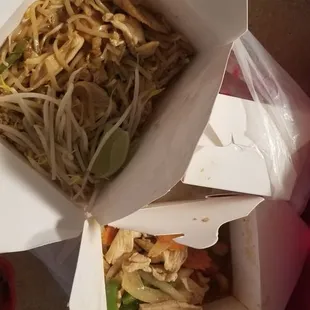 Pad thai chiken and cashew chicken tiny portions... espically the cashew chicken