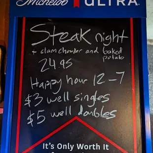 Weekly Friday night steak dinner special