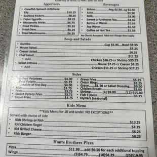 a menu for a restaurant
