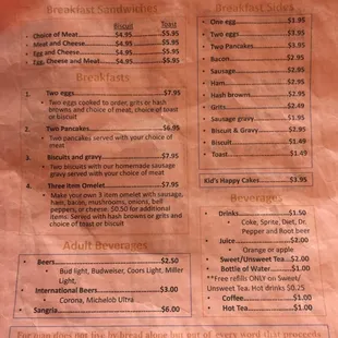 Changes Menu- Breakfast