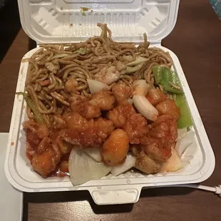 Sweet and sour pork and chow mein