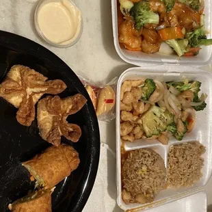 LL2 Hibachi Shrimp,  LL1 Hibachi Chicken, and A2. Cheese Crab Puffs