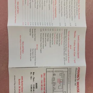 the menu for the restaurant