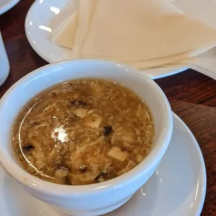Comes with a soup (this is hot and sour) and some wraps for your food