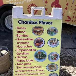 Menu on the outside of food truck