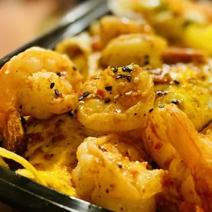 Shrimp &amp; noodles Plate with added egg &amp; spicy Bangkok sauce. Winners Circle! :)...