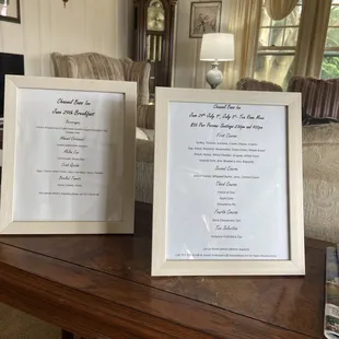 Breakfast and tea menus