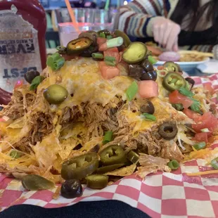 Nacho w pulled chicken appetizer.