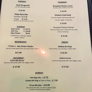 Menu - Daily Specials Some really good deals!!