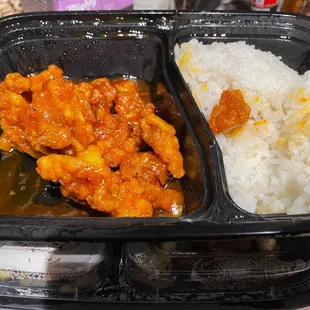 P2. General Tso's Chicken (Photo after eating half) Was not expecting the little divided containers
