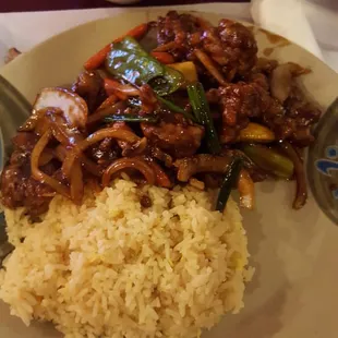 Mongolian beef with fried rice
