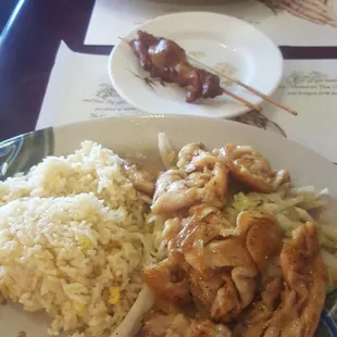 Mongolian chicken and Hawaiian chicken in front