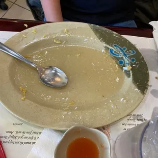 This is what is left of my 12 year old&apos;s meal of Shrimp with garlic sauce.