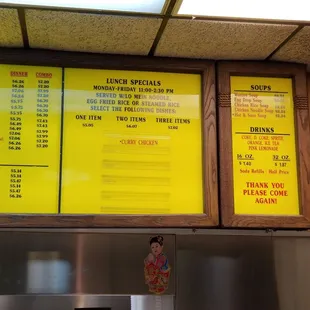 the menu and prices