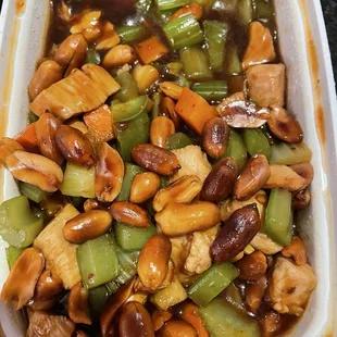 Kung Pao Chicken, mostly celery with burned peanuts. You can clearly see the burned and not burned peanuts. Ruined the entire dish.