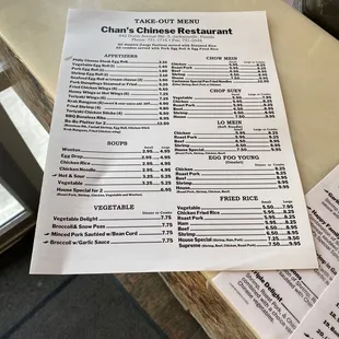 a menu on a table