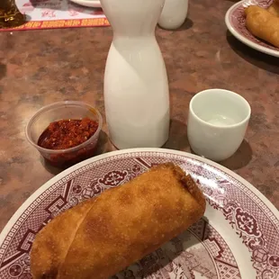 Sake warm wine and egg roll