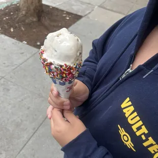 Cookie dough ice cream w/ sprinkle cone