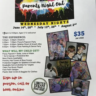 Flyer for dropping off kids for a night of fun
