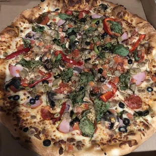 Veggie meat lovers without green peppers or onion.