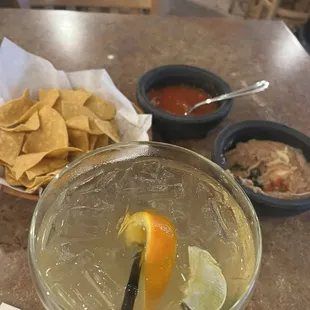 Cadillac margarita and bean dip