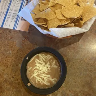 Bean dip with chips and salsa