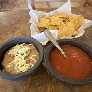 Chips, salsa, and beans and cheese...quite filling.
