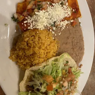Taco, enchilada, rice &amp; beans