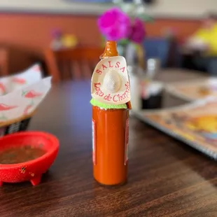 a hot sauce in a bottle