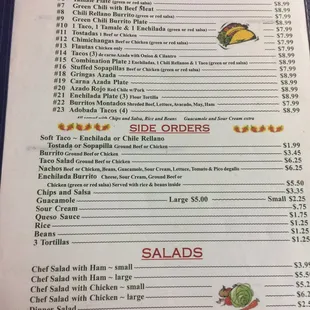 mexican food menu