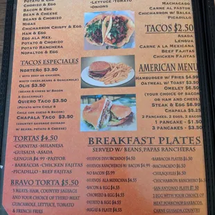 Breakfast menu