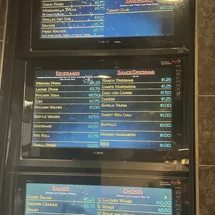 Snack bar options and pricing