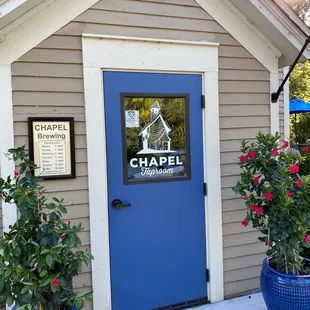 a blue door and window