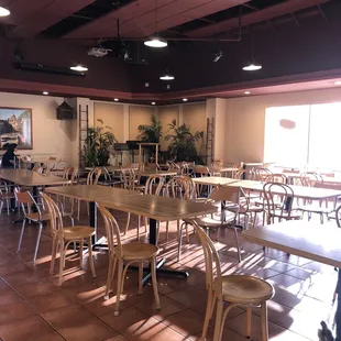 tables and chairs in a restaurant