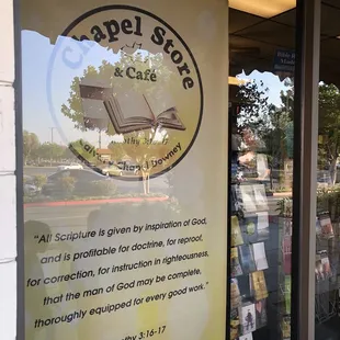 a sign in the window