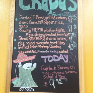 Specials for the day.