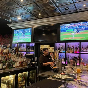 At the bar watching A's, Giants, and NBA.