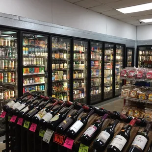 bottles of wine on display in a store