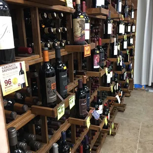 a wall of wine bottles