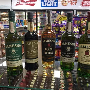 a variety of bottles of liquor