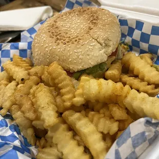 a burger and french fries