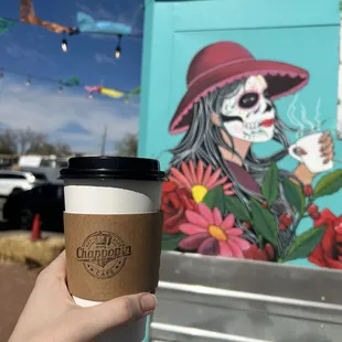 Beautiful coffee truck with a hot drink