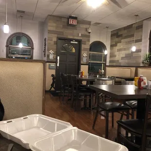 a table and chairs in a restaurant