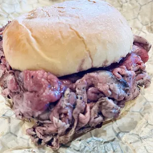 Pit beef with onions rare