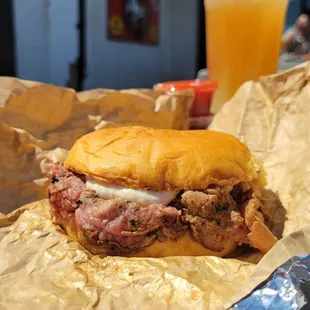Pit beef sandwich, rare