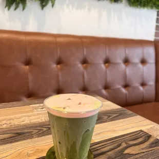 Ice matcha with strawberry cold foam